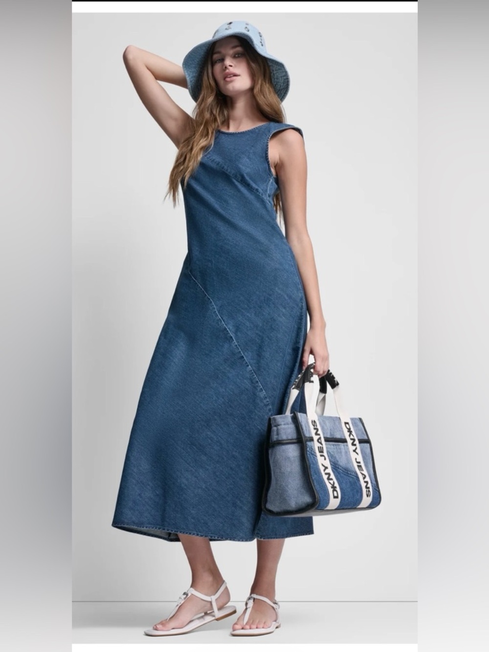 DKNY Seamed Denim Mid Dress